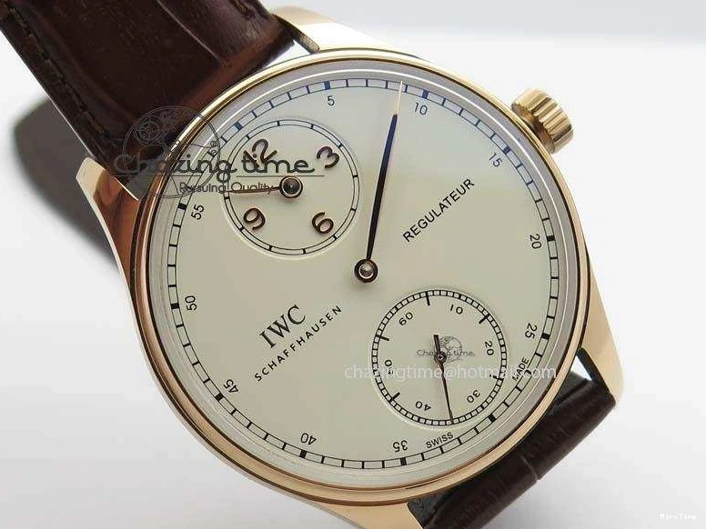 MIROTIME 0513 GoAnywhere Portuguese IW5444 RG White Dial RG Numbers On Brown Leather Strap A 7253